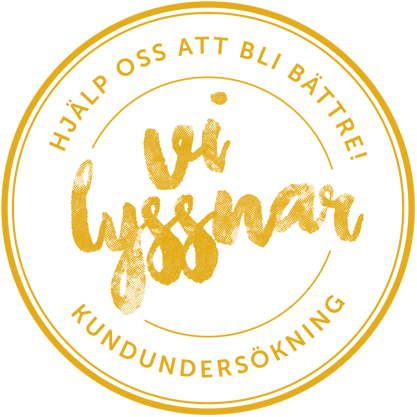 Vi lyssnar-stämpel "Hjälp oss att bli bättre! Vi lyssnar. Kundundersökning"